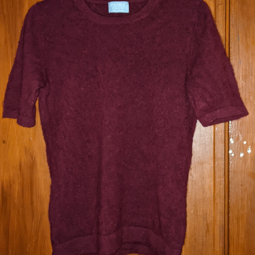 Pure Collection Women's Cashmere Burgundy Short Sleeve Sweater